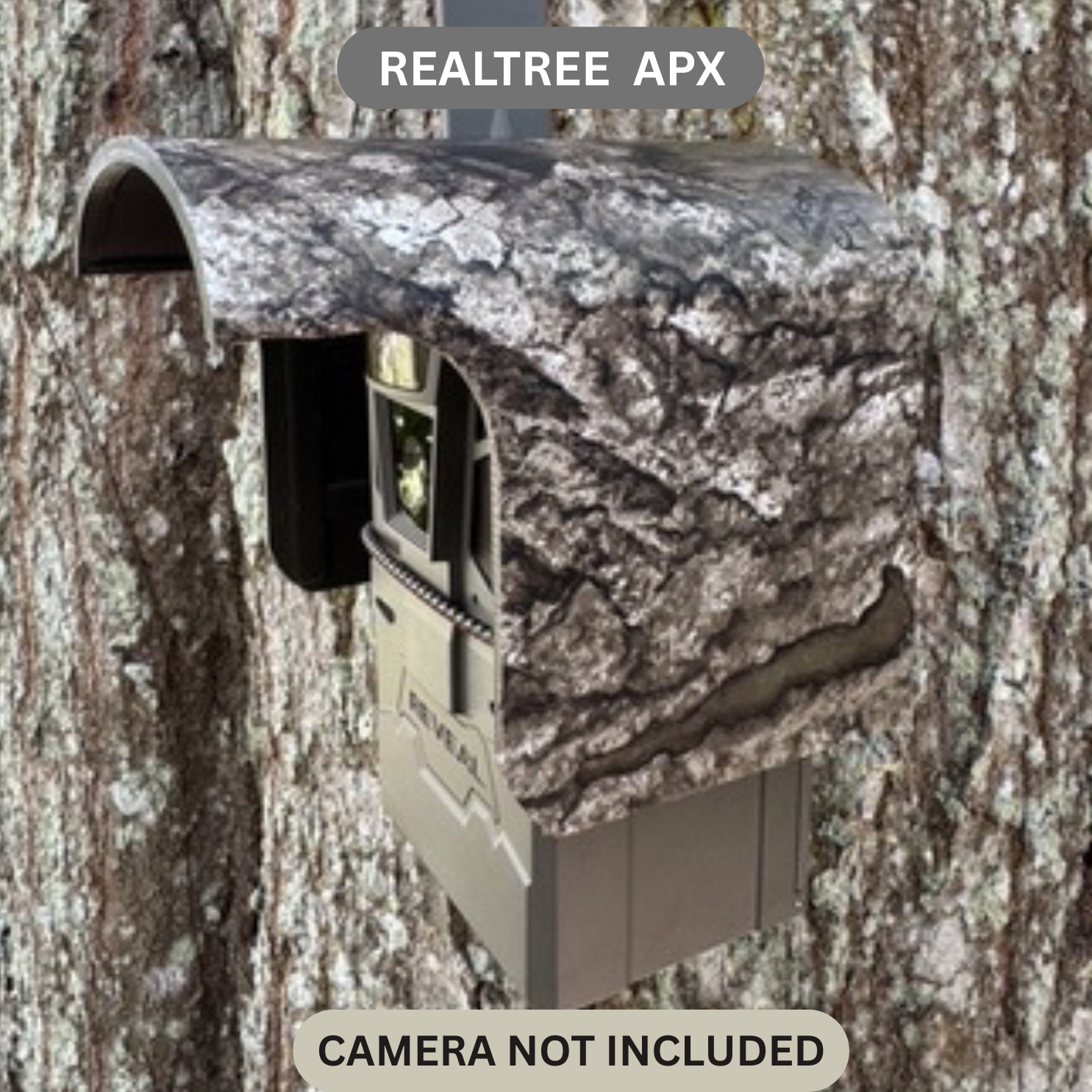 Made in the USA trail camera cover for the TACTACAM REVEAL 4.0 trail camera in REALTRE APX camouflage. Protective trail camera cover keeps your game camera operating in in climate weather.