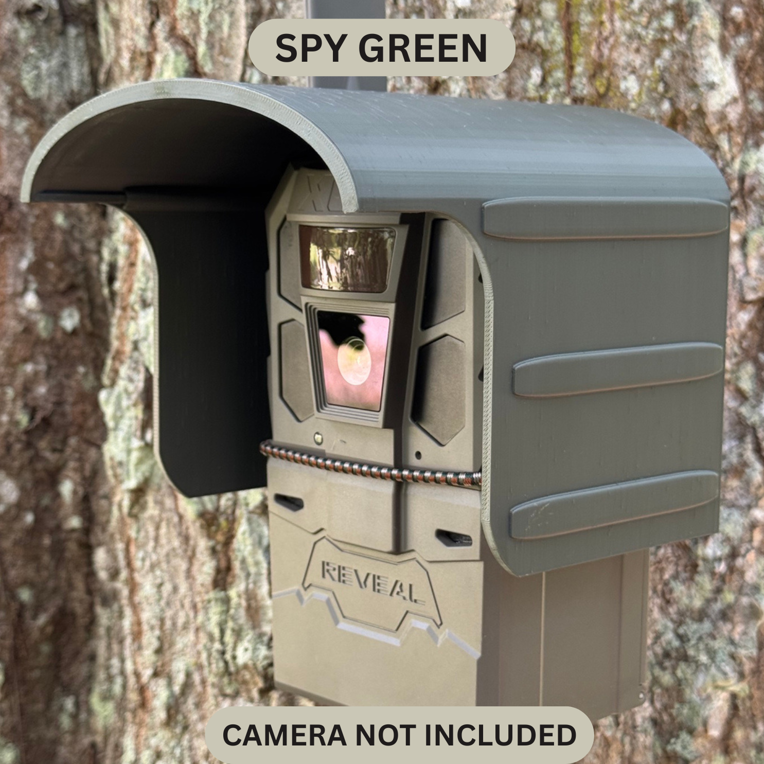 Made in the USA trail camera cover for the TACTACAM REVEAL 4.0 trail camera. Protective trail camera cover keeps your game camera operating in in climate weather.