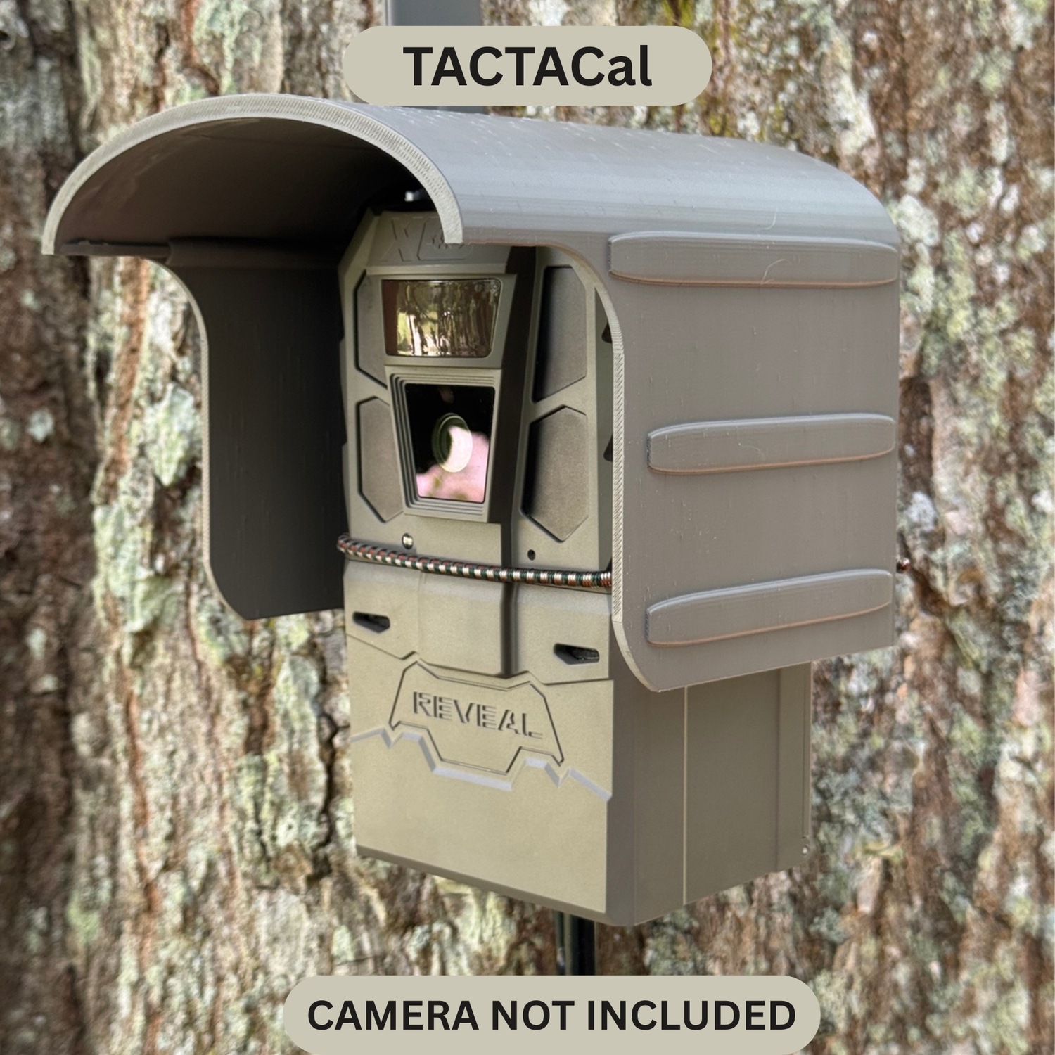 Made in the USA trail camera cover for the TACTACAM REVEAL 4.0 trail camera. Protective trail camera cover  keeps your game camera operating in in climate weather.